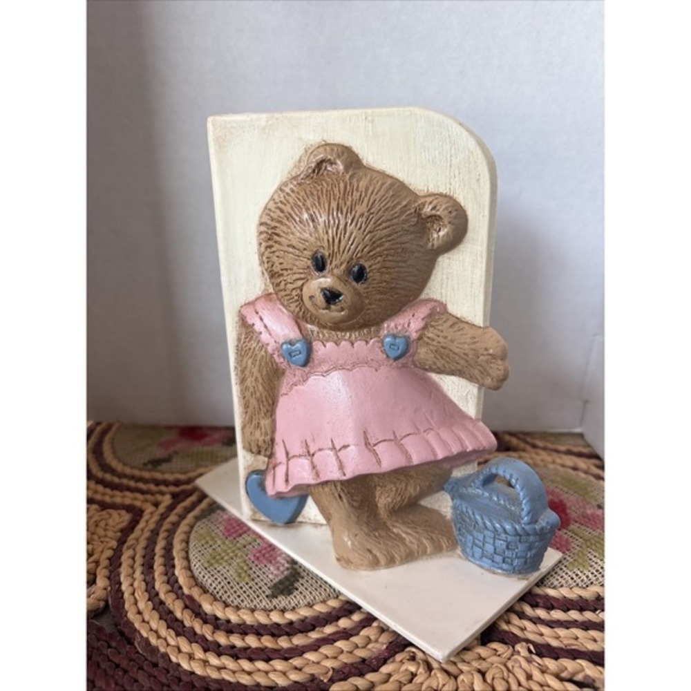 VTG 1997 Girl‎ Teddy Bear Bookend Home Interiors Cottage Nursery Baby Toddler